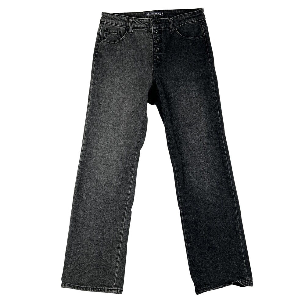 Tractr Blu Jeans Womens 26 Charcoal Wash Mid Rise Straight Stretch Two Tone